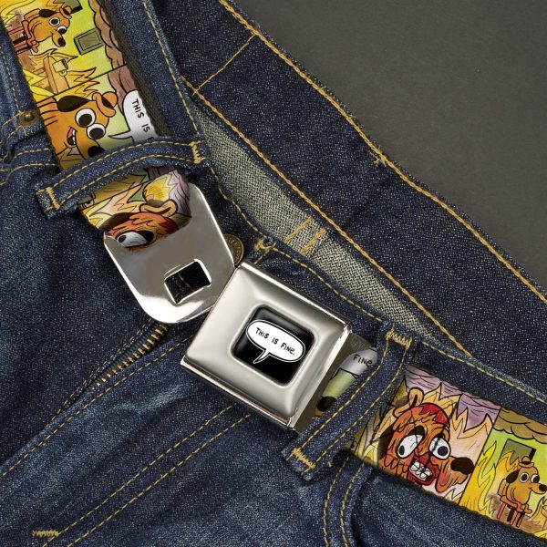THIS IS FINE Quote Bubble Full Color Black White Seatbelt Belt - THIS IS FINE Question Hound Cafe Fire Comic Strip Blocks Webbing For Discount - Image 2