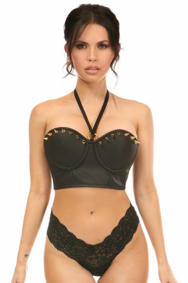 Lavish Faux Leather Halter Bustier w Spikes For Sale